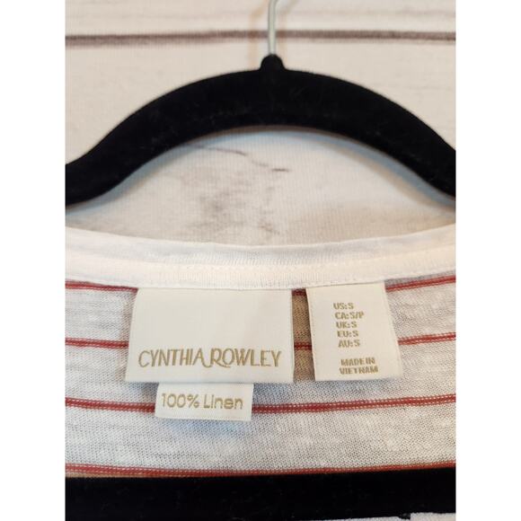 Cynthia Rowley‎ Women's White Red Striped V-Neck Short Sleeve T-Shirt Size Small - Picture 3 of 5